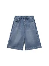 ヴィンテージ風浅ブルー広がりパンツ【夏用・フィット・ハーフパンツ】（セットアップ対応）