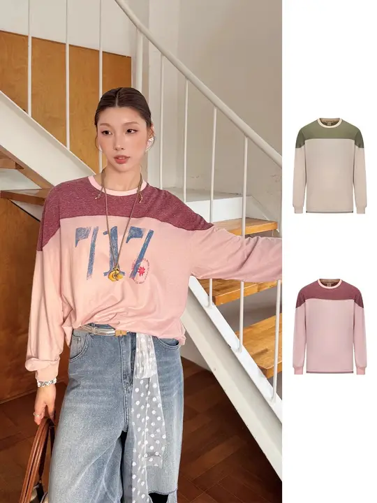 配色デザイン 長袖Tシャツ【カジュアルスタイル・快適な着心地】