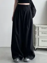 灰色高腰ワイドレッグパンツ【春夏用・フィット・スーツスタイル】