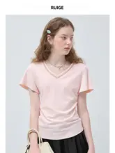 レディース 大きいサイズ VネックウエストマークTシャツ【春用・短袖・体型カバー】
