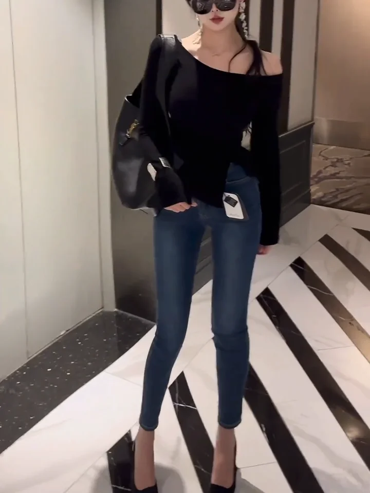 ヴィンテージブルージーンズ【女性用・ハイウエスト・スリムフィット・ペンシルパンツ】