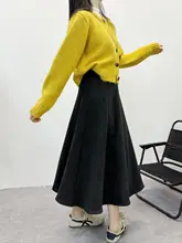 加熱加工のフランネルサテンスカート【中長丈・高腰・ワイドデザイン・スリム効果】