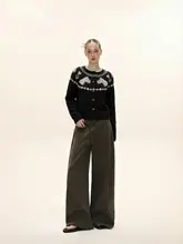 カラーブロックデザインのニットカーディガン【春秋用・ラウンドネック・スタイル】