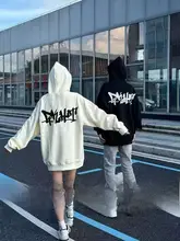 デザイン性のあるカップルフード付きスウェットシャツ【秋冬用・裏起毛・トレンド感満載・個性的】（セットアップ対応）