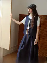 トレンドのデニムジャンパースカート【北欧風・春秋用・ロング＆ショート】
（セットアップ対応）