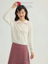 ポロネックの透かし編みニットトップス【女性用・短丈・ブルー】