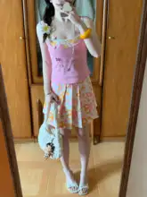 不規則デザインの小花柄プリーツスカート【夏用・カジュアル・フローラル】（セットアップ対応）