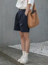 角舍 コットン製 ハイウエスト ショートパンツ【通勤・学生用・5分丈・シンプルデザイン】
