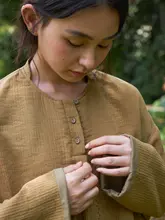 防風小立衿の茶服【コットン・長袖・ロングパンツ・ウェア】（セットアップ対応）