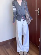 高腰ホワイトデニムパンツ【直筒・ワイドレッグ・極上の柔らかさ】（セットアップ対応）