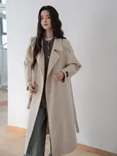 オートミール色の両面使用可能なカシミヤウールコート【ロング丈・防寒・女性用】
