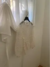 春季用ドット柄フリル付きゆったり丸首長袖ブラウス