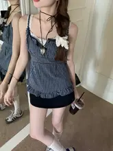 格子柄のレースレイヤードキャミソールトップス【夏用・着痩せ効果・女性用】（セットアップ対応）