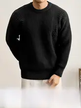 多様なテクスチャーの厚手ニットシャツ【男性用・秋冬・ラウンドネック・長袖・ヴィンテージ風】