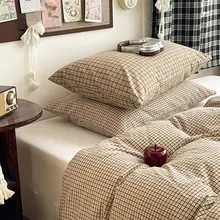 シンプルなチェック柄のコットン製布団カバー【全棉・単独カバー・シングル用】