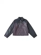 油蜡加工のアンティーク風山羊皮ジャケット【スタッズデザイン・メンズ用・シンプル】