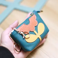 花柄デザインの小型レザーコインパース【ファスナー付き・カード・鍵収納対応】
