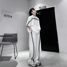 カラーライン描画の半袖Tシャツとワイドパンツ【メンズ・カジュアル・春夏・セットアップ対応】