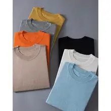 夏用 レディース ブラック ラウンドネック 半袖 ニットトップス【フィット感・薄手・アクリル混】