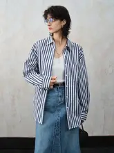 長袖 青いストライプシャツ【女性用・フィット・春秋用】