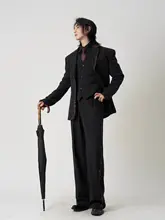 黒と赤のレース切り替えのテーラードジャケット【ウエスト絞り・軽やかなウール】（セットアップ対応）