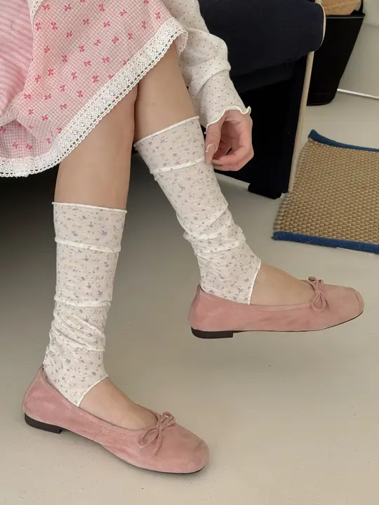 フラワープリント ボディスーツ風バレエソックス【夏用・薄手・通気性】