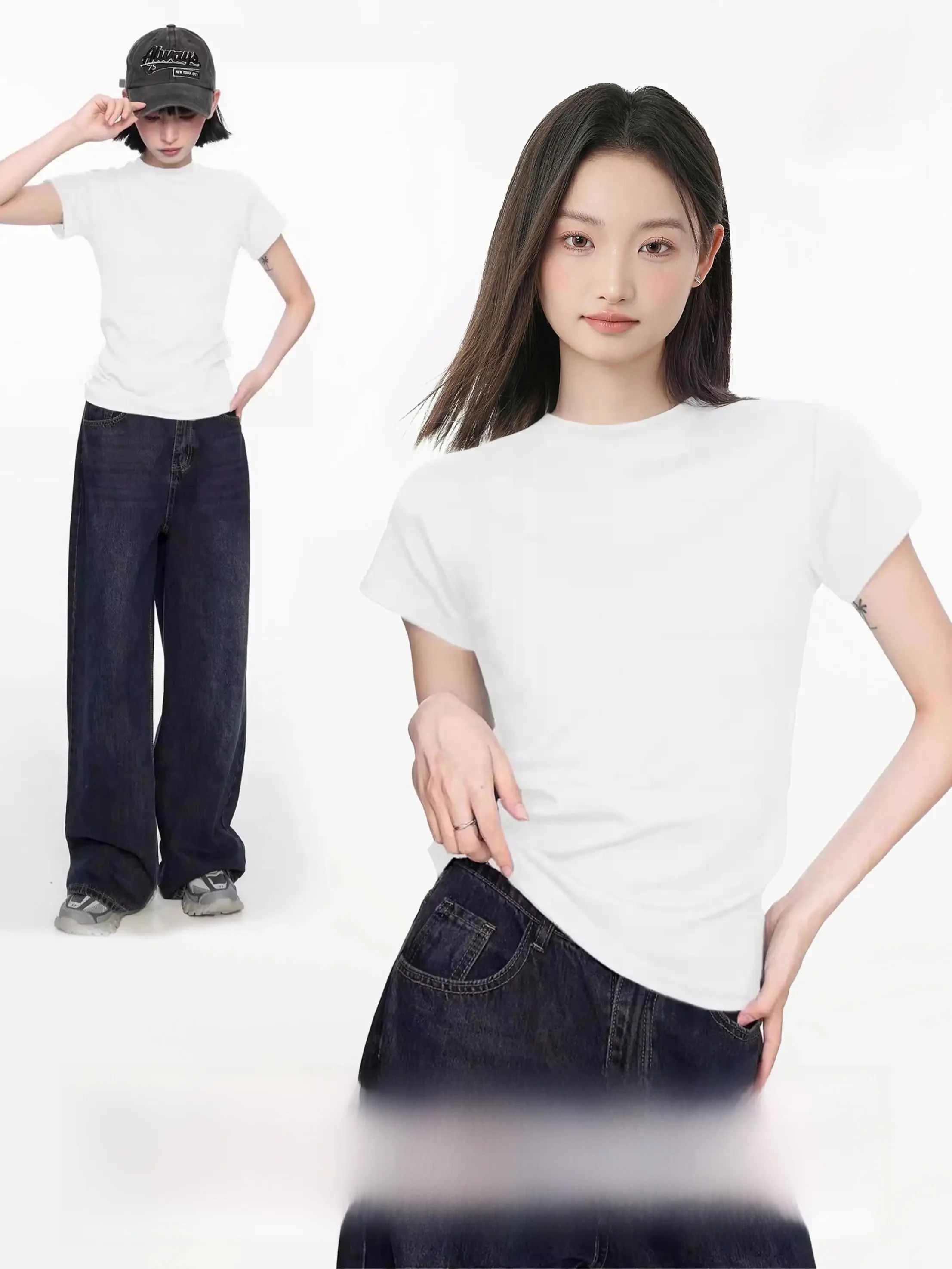 白色ラウンドネック半袖Tシャツ おすすめアイテム
