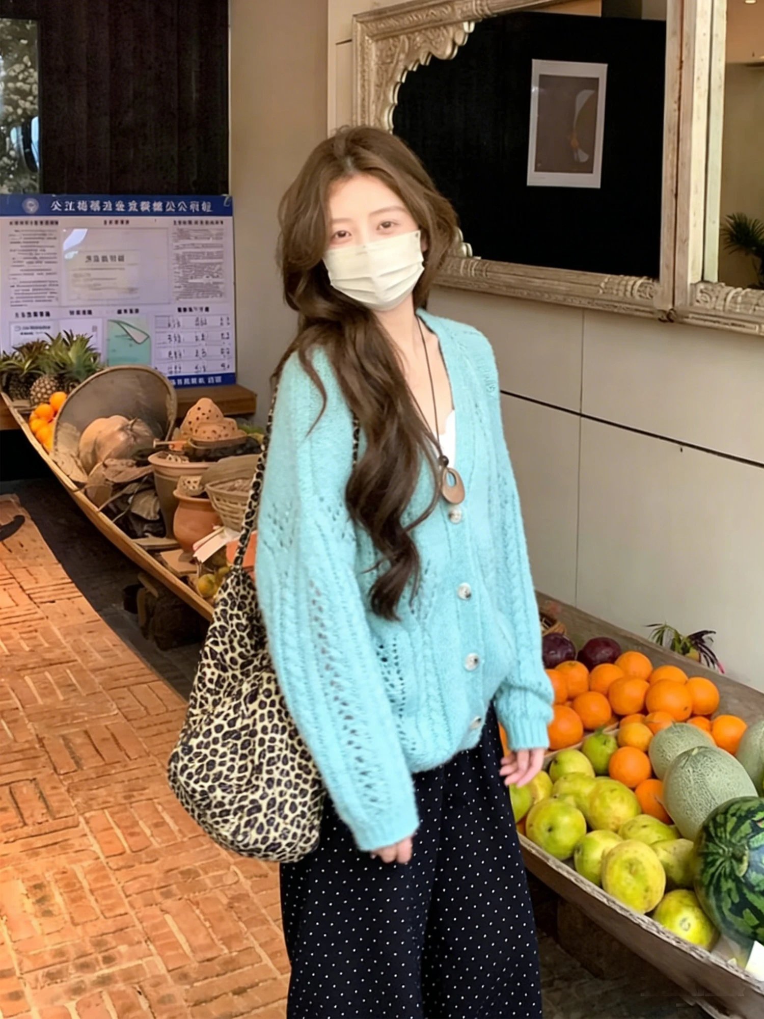 マイハイ毛透かし編みカーディガン：春夏のゆったりスタイルに最適な通勤風デザイン