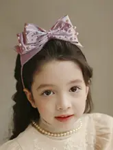 華やかなデザインの子供用リボンヘアバンド【手作り・パール付き・プリンセス風】