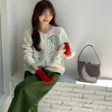 初秋の海棠花刺繍ニットカーディガン【花柄・厚手・韓国風】