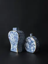 青花瓷グリザイユ新中式花瓶【水墨描金・インテリア用・スモールサイズ】