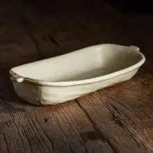 レトロスタイルの陶製深皿【イエローカラー・ダブルハンドル・多用途】