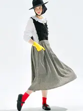 千鳥柄パッチワークワンピース【コットンリネン・スウェットスタイル・ミディ丈】（セットアップ対応）