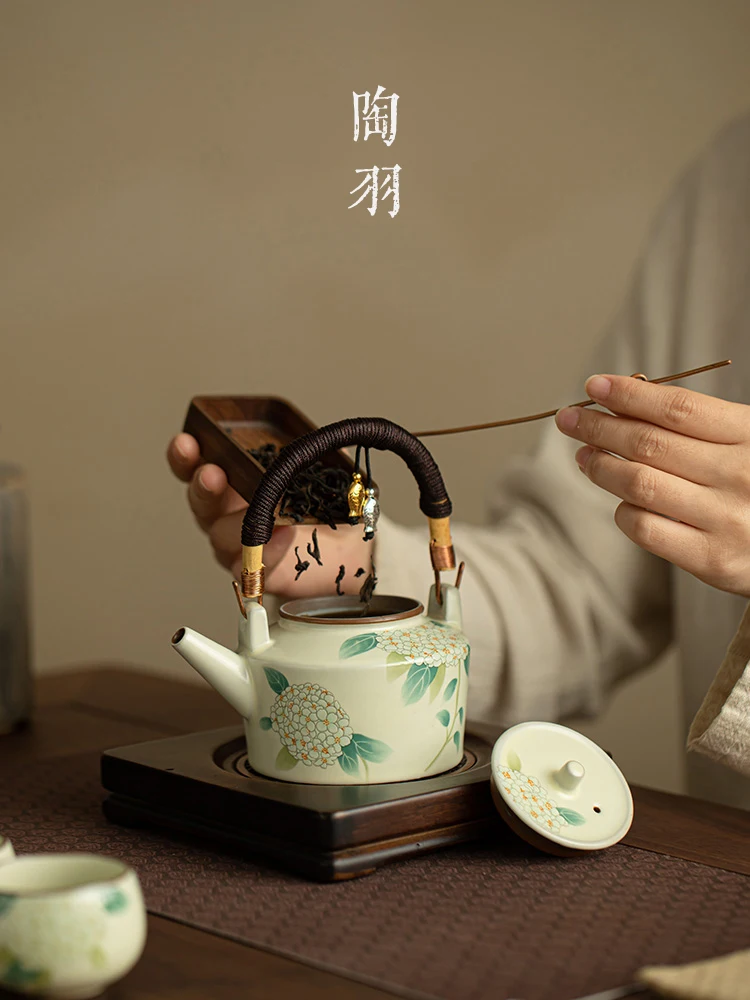 陶製ティーポット【中式高級デザイン・花柄・持ち手付き・家庭用】