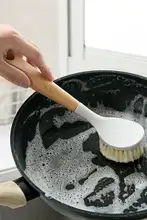 ジュニア用 ブナ材 長柄鍋ブラシ【家庭用・油汚れお手入れ・非粘着鍋対応】
