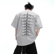 半袖Tシャツ メンズ ヘビーオンス スネークアイ 背骨刺繍 リベット ハリのある 無地 ストリート カジュアル 「ArguECulturE」