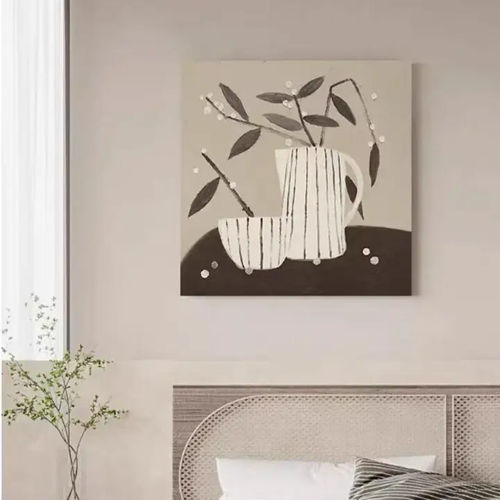 手描き油絵の侘び寂び風リビング装飾画【モダンシンプル・立体的なテクスチャー】