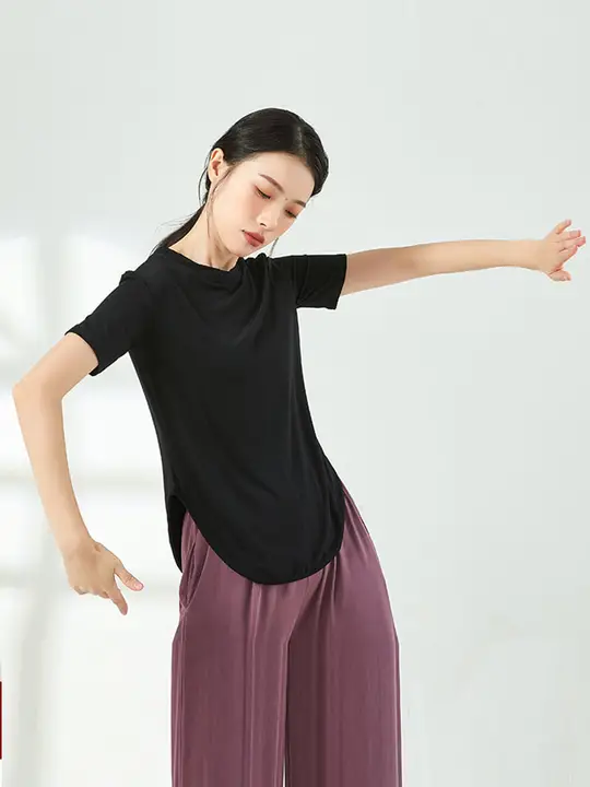 モダンダンス用女性短袖モーダルダンストップ【スタイリッシュ・ヨガ対応】