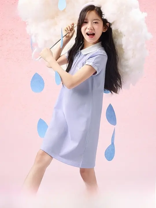 ポロ襟ワンピース キッズ ガールズ バイカラー 学院風 おしゃれ 夏 「Balabala」
