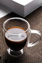 二重ガラスカップ 熱冷両用 ハンドル付き 創造的 円形 水カップ ジュースカップ 冷たい飲み物カップ