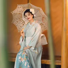 和風清新 小振袖改良和服【水色・緑・桜柄・フォトシューティング用】