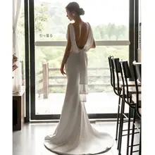 シンプルでセクシ ーな魚尾デザインの花嫁用軽婚纱【フレンチスタイル・フィット感抜群・ウェディング撮影用】（セットアップ対応）