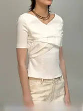立体裁断の白い接ぎTシャツ【短袖・絹・春夏用】