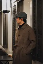 balmacaancoat メンズウールコート【イギリス風・千鳥柄・ベルト付き・ラグラン袖】