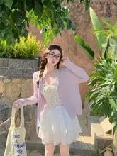 春用薄手ニットカーディガン【UVカット・イエロー・韓国風】