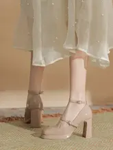 セクシーなストラップデザインのハイヒール【防水台・太ヒール・スクエアトゥ】