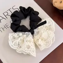 可愛いリボン付きヘアゴム【レース二重・韓国風・刺繍デザイン】