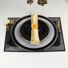 モダンデザインのブラックガラスプレート【ダイニングテーブル用・ビーフプレート・食器装飾用】（セットアップ対応）