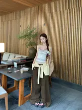 レースデザインの紫色ストライプノースリーブトップス【背中開き・夏用・女性用】