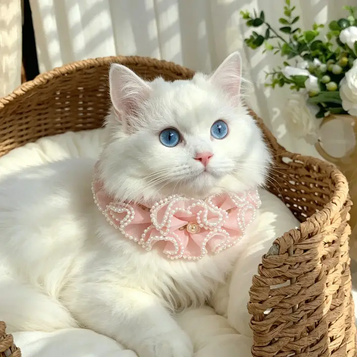ペット用カラー 薔薇ガーデンデザイン【キャット・ドッグ用・フリル付き・パール装飾】